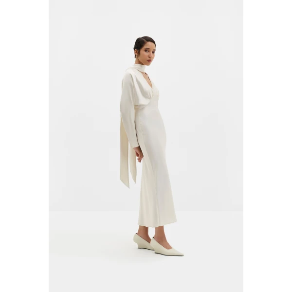 By Malina Ingrid Midi Dress in Pearl | Midi Dresses | Coveti