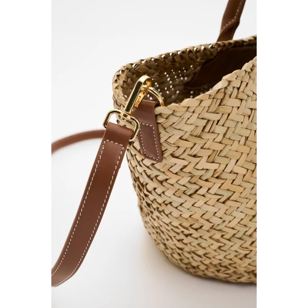 By Malina Large Monogram Straw Bag in Cognac | Totes & Top-Handle Bags | Coveti