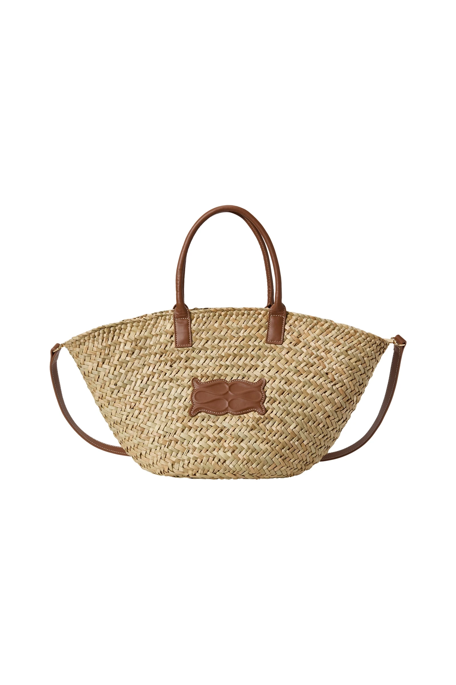 By Malina Large Monogram Straw Bag in Cognac By Malina Large Monogram Straw Bag in Cognac | Totes & Top-Handle Bags | Coveti