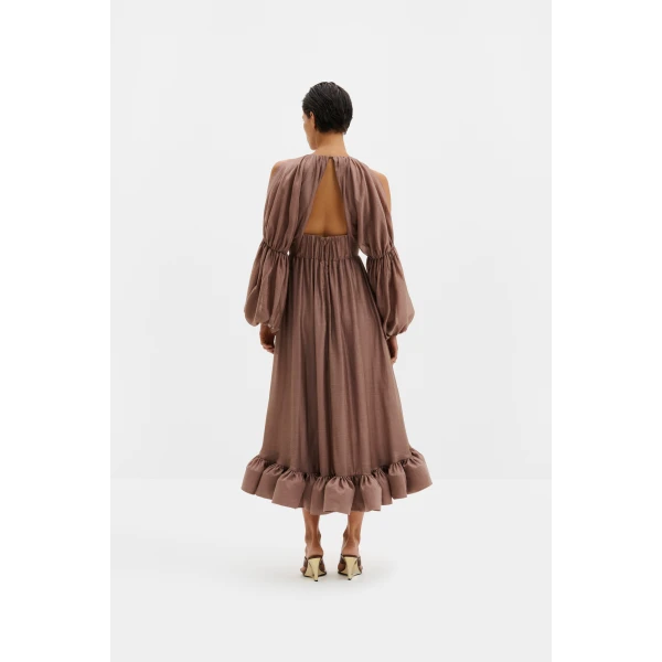 By Malina Leontine Midi Dress in Taupe | Midi Dresses | Coveti