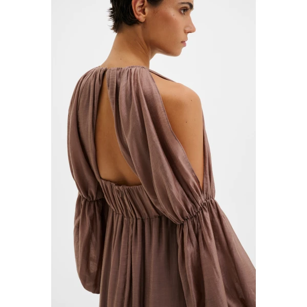 By Malina Leontine Midi Dress in Taupe | Midi Dresses | Coveti