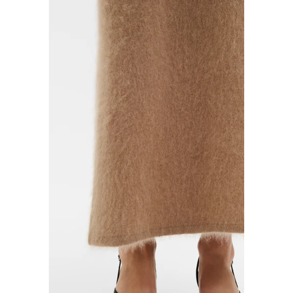 By Malina Leya Midi Skirt in Dark Beige | Midi Skirts | Coveti