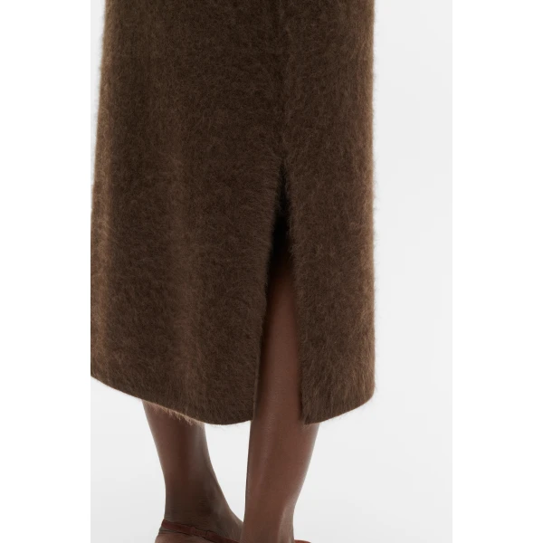 By Malina Leya Midi Skirt in Dark Brown | Midi Skirts | Coveti