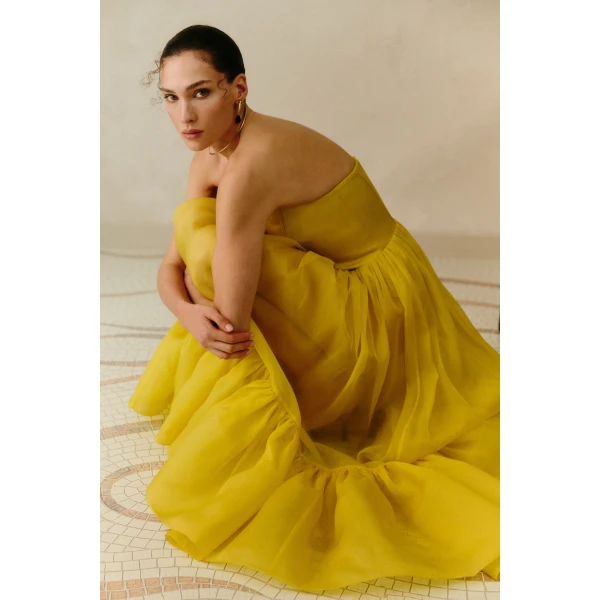 By Malina Lilou Maxi Dress in Mango | Maxi Dresses | Coveti