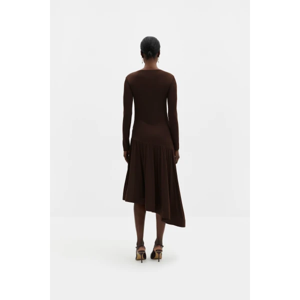 By Malina Lionelle Midi Dress in Dark Brown | Midi Dresses | Coveti