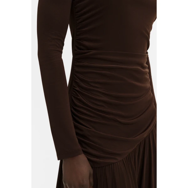 By Malina Lionelle Midi Dress in Dark Brown | Midi Dresses | Coveti