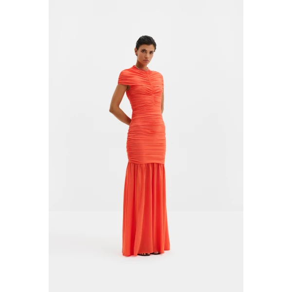 By Malina Loana Maxi Dress in Coral | Maxi Dresses | Coveti