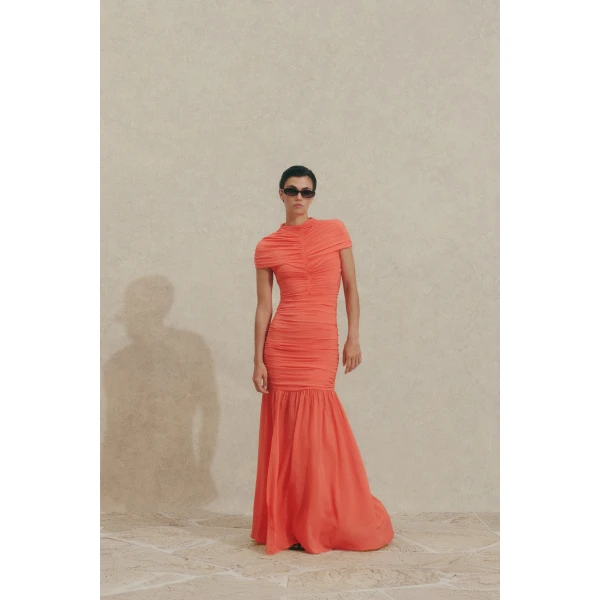 By Malina Loana Maxi Dress in Coral | Maxi Dresses | Coveti