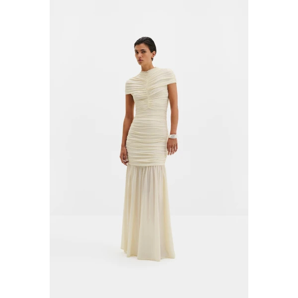 By Malina Loana Maxi Dress in Pearl | Maxi Dresses | Coveti