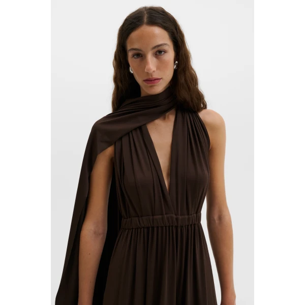 By Malina Lola Maxi Dress in Dark Brown | Maxi Dresses | Coveti