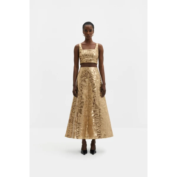 By Malina Meline Midi Skirt in Savannah Metallic | Midi Skirts | Coveti