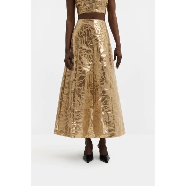 By Malina Meline Midi Skirt in Savannah Metallic | Midi Skirts | Coveti