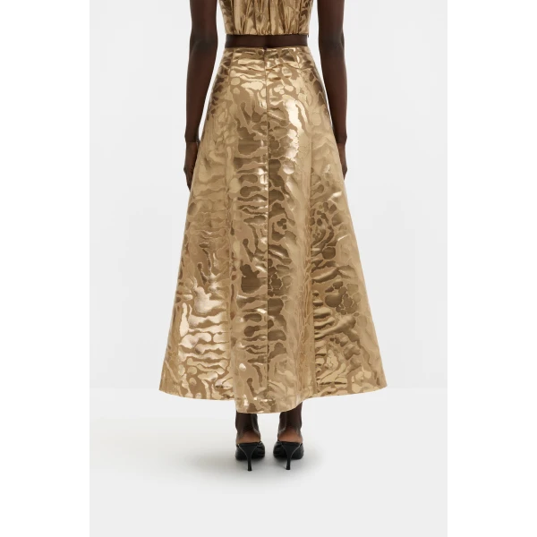 By Malina Meline Midi Skirt in Savannah Metallic | Midi Skirts | Coveti