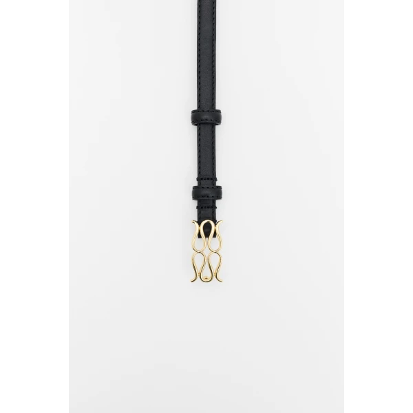 By Malina Mini Monogram Belt in Black | Belts | Coveti