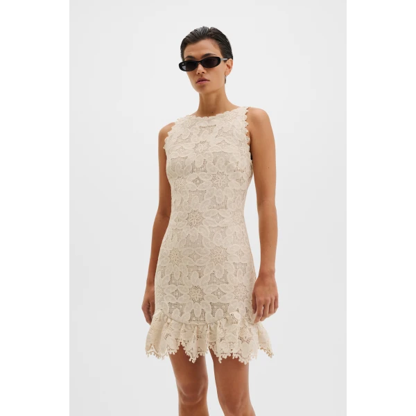 By Malina Miranda Mini Dress in Sand | Mini Dresses | Coveti