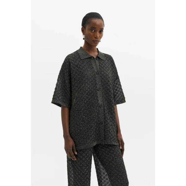 By Malina Moa Oversized Shirt in Black Metallic | Shirts | Coveti