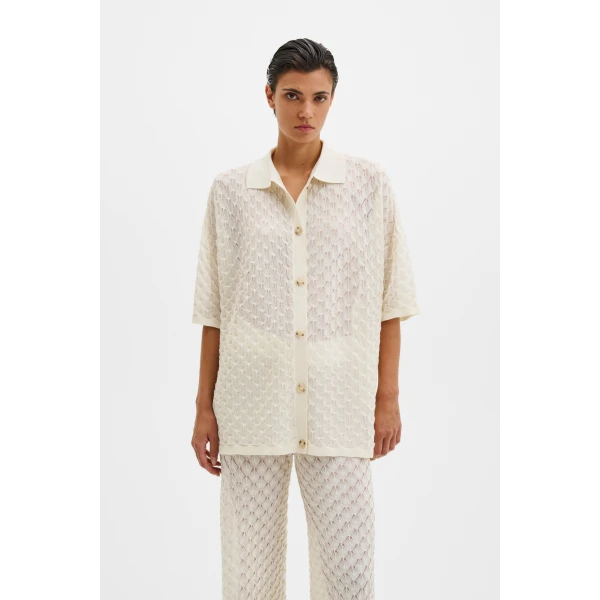 By Malina Moa Oversized Shirt in Cream | Knitwear | Coveti