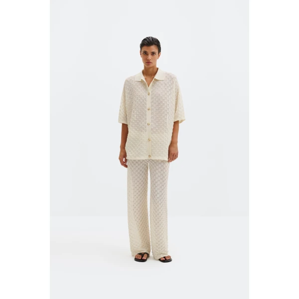 By Malina Moa Oversized Shirt in Cream | Knitwear | Coveti