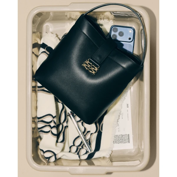 By Malina Monogram Bucket Bag in Black | Bucket Bags | Coveti