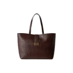 By Malina Monogram Grand Leather Tote in Dark Brown Croco | Totes & Top-Handle Bags | Coveti