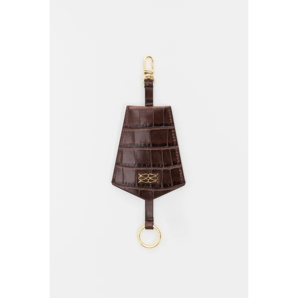 By Malina Monogram Key Chain in Dark Brown Croco | Key Chain | Coveti