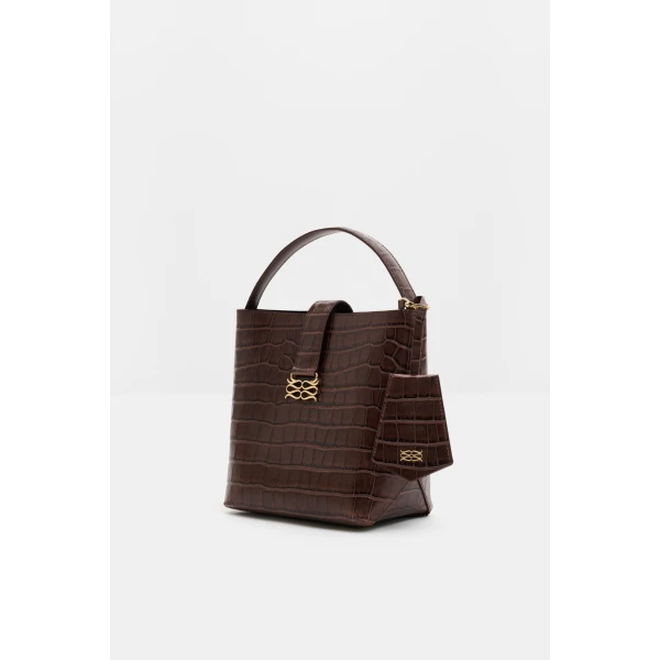 By Malina Monogram Key Chain in Dark Brown Croco | Key Chain | Coveti