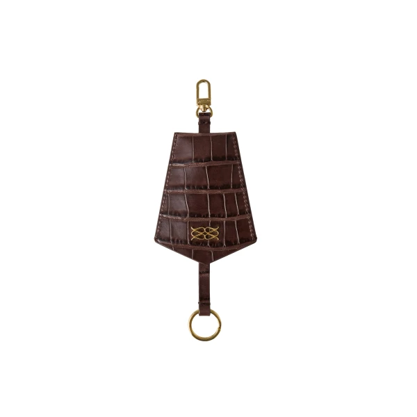By Malina Monogram Key Chain in Dark Brown Croco | Key Chain | Coveti