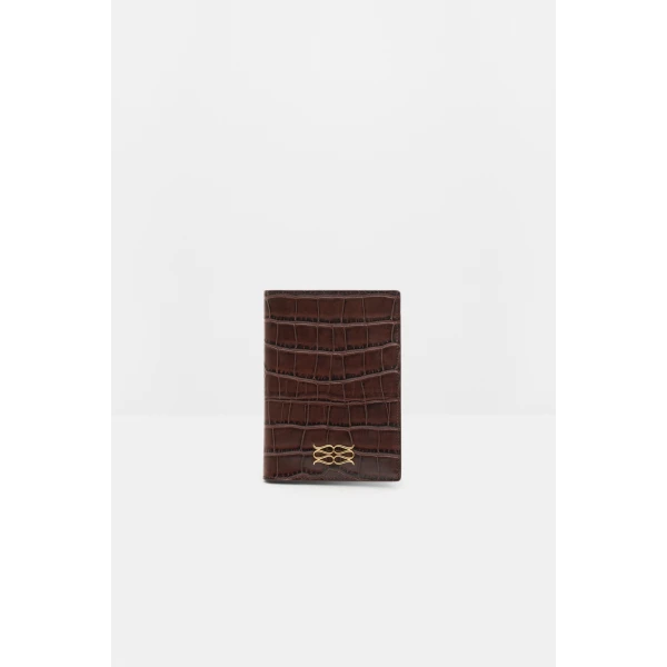 By Malina Monogram Leather Passport Cover in Dark Brown Croco | Wallets & Purses | Coveti