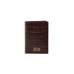 By Malina Monogram Leather Passport Cover in Dark Brown Croco | Wallets & Purses | Coveti