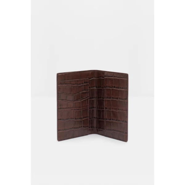 By Malina Monogram Leather Passport Cover in Dark Brown Croco | Wallets & Purses | Coveti