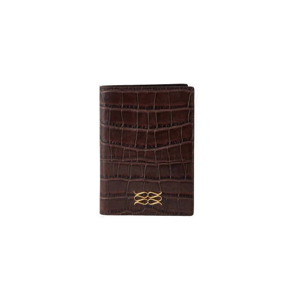 Monogram Leather Passport Cover in Dark Brown Croco
