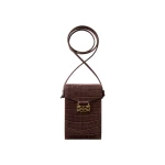 By Malina Monogram Leather Phone Pouch in Dark Brown Croco | Phone Cases | Coveti