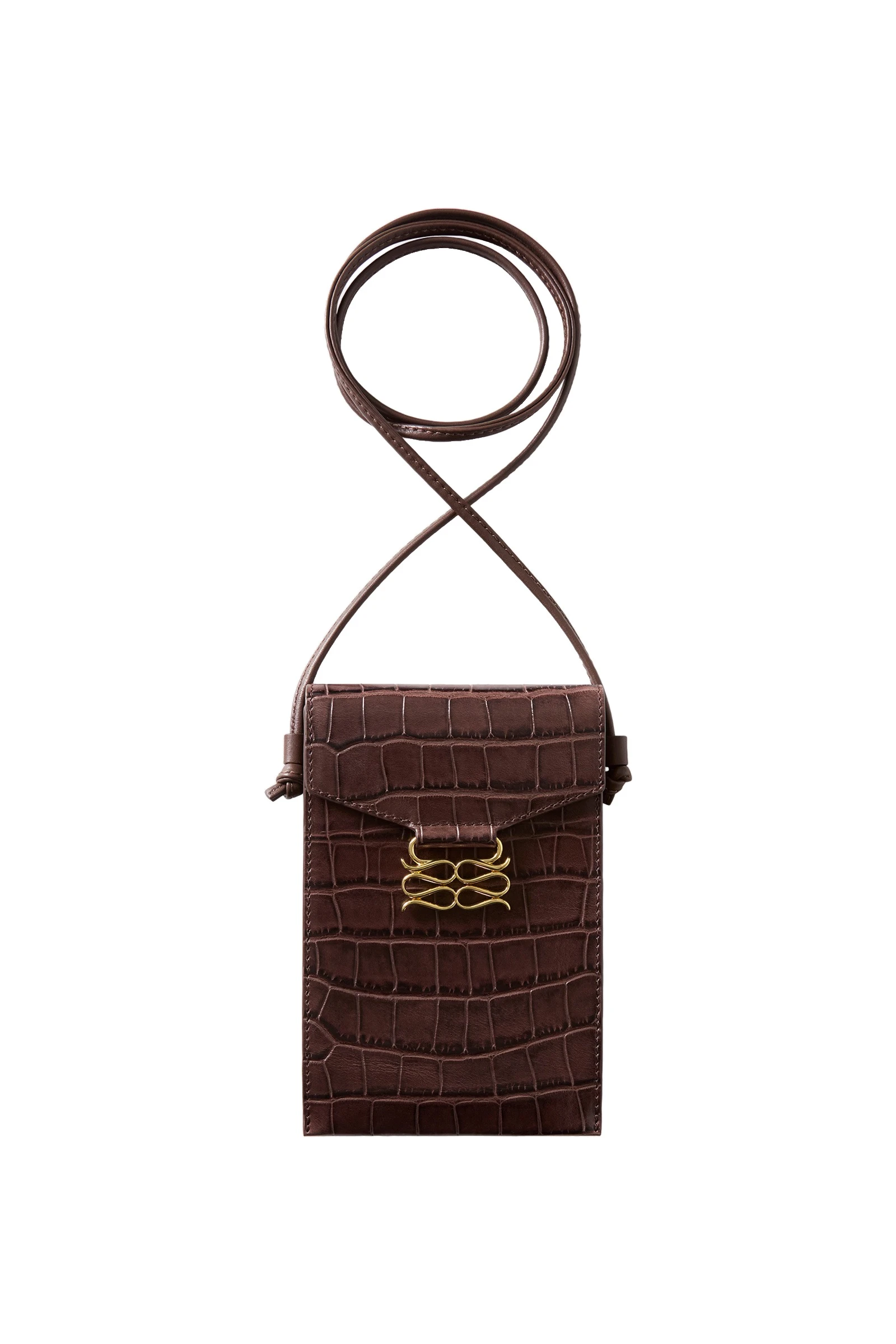By Malina Monogram Leather Phone Pouch in Dark Brown Croco By Malina Monogram Leather Phone Pouch in Dark Brown Croco | Phone Cases | Coveti