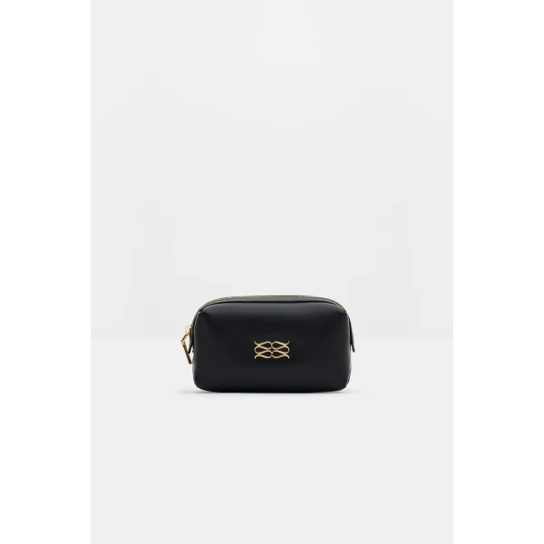By Malina Monogram Toiletry Bag in Black | Clutch Bags | Coveti