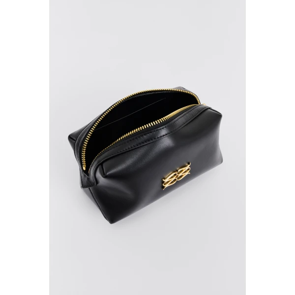By Malina Monogram Toiletry Bag in Black | Clutch Bags | Coveti