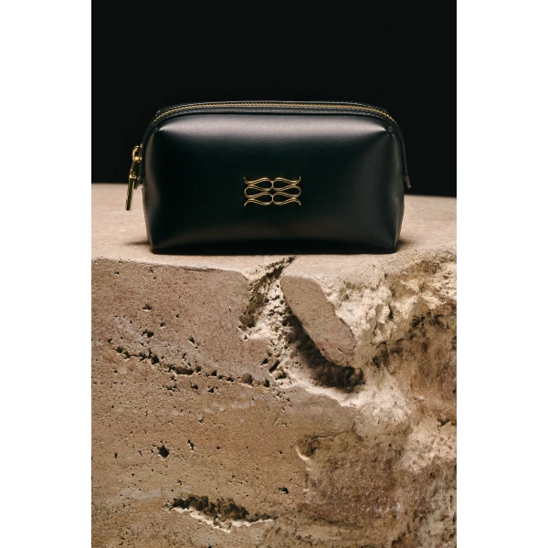 By Malina Monogram Toiletry Bag in Black | Clutch Bags | Coveti