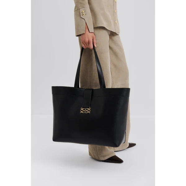 By Malina Monogram Tote Bag in Black | Totes & Top-Handle Bags | Coveti