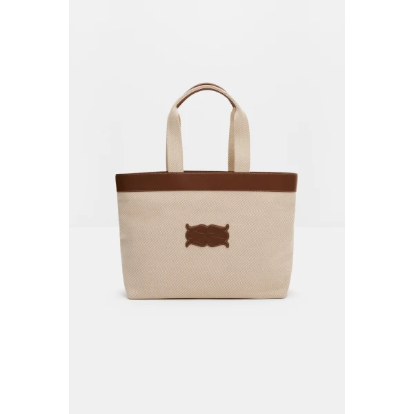 By Malina Monogram Tote Bag in Light Taupe | Totes & Top-Handle Bags | Coveti