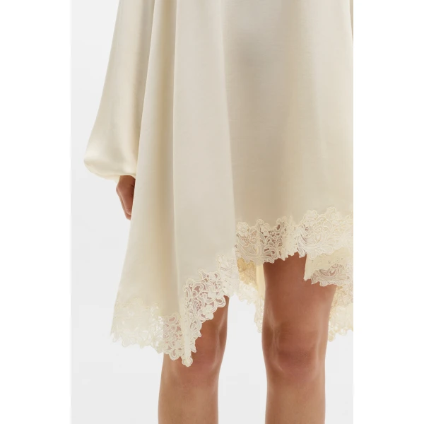 By Malina Norea Lace Hem Satin Mini Dress in Pearl | Mini Dresses | Coveti