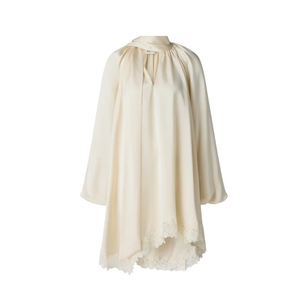By Malina Norea Lace Hem Satin Mini Dress in Pearl | Mini Dresses | Coveti
