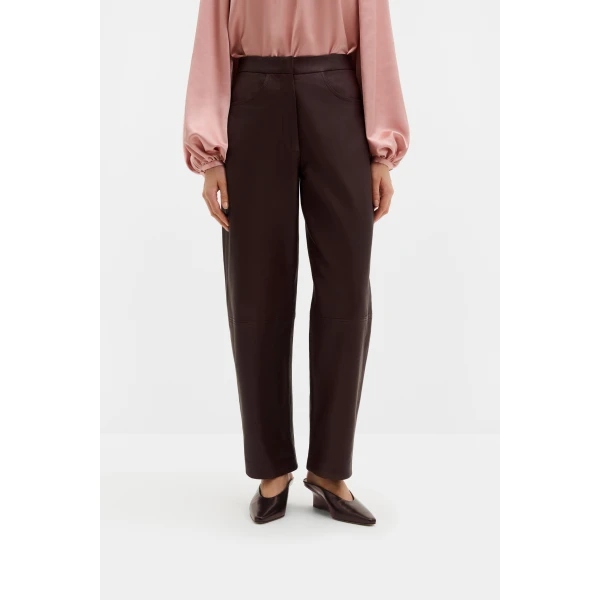 By Malina Paige Leather Trousers in Burgundy | Pants | Coveti