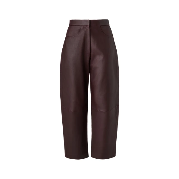 By Malina Paige Leather Trousers in Burgundy | Pants | Coveti
