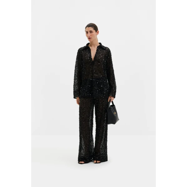 By Malina Philippa Embellished Lace Shirt in Black | Shirts | Coveti