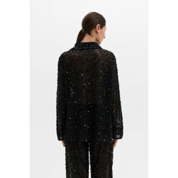 By Malina Philippa Embellished Lace Shirt in Black | Shirts | Coveti