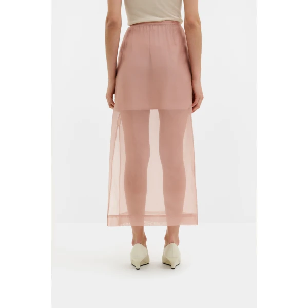 By Malina Sanna Straight Sheer Midi Skirt in Soft Pink | Midi Skirts | Coveti