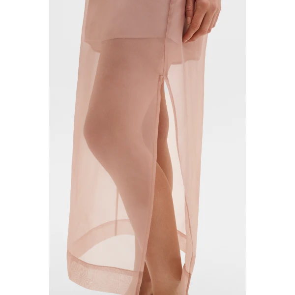 By Malina Sanna Straight Sheer Midi Skirt in Soft Pink | Midi Skirts | Coveti