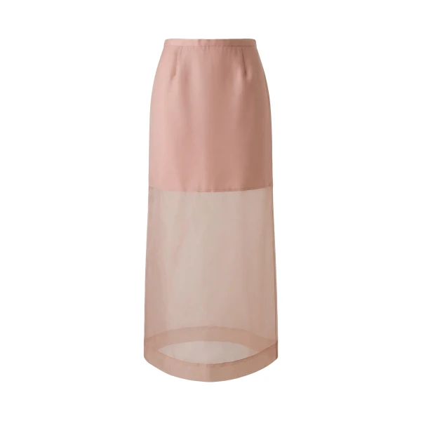 By Malina Sanna Straight Sheer Midi Skirt in Soft Pink | Midi Skirts | Coveti