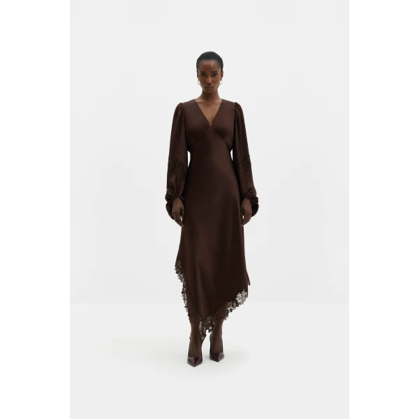 By Malina Seema Maxi Dress in Dark Brown | Maxi Dresses | Coveti