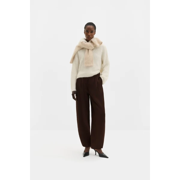 By Malina Smilla Satin Trousers in Dark Brown | Pants | Coveti