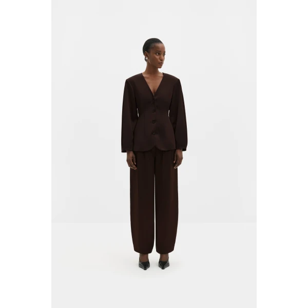 By Malina Smilla Satin Trousers in Dark Brown | Pants | Coveti